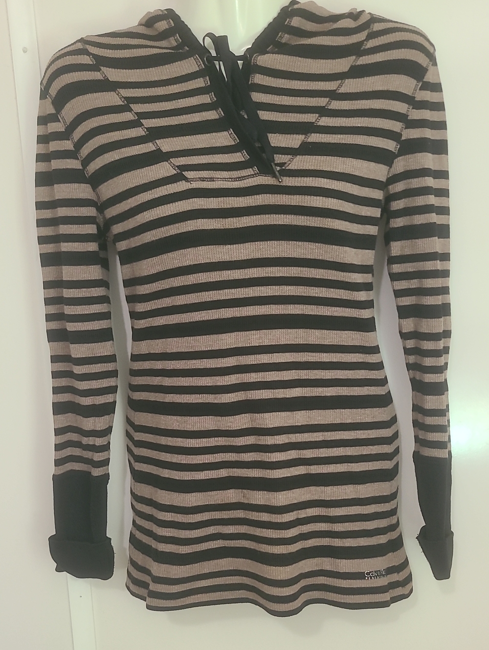 Calvin Klein Striped Knit Top in Black and Tan